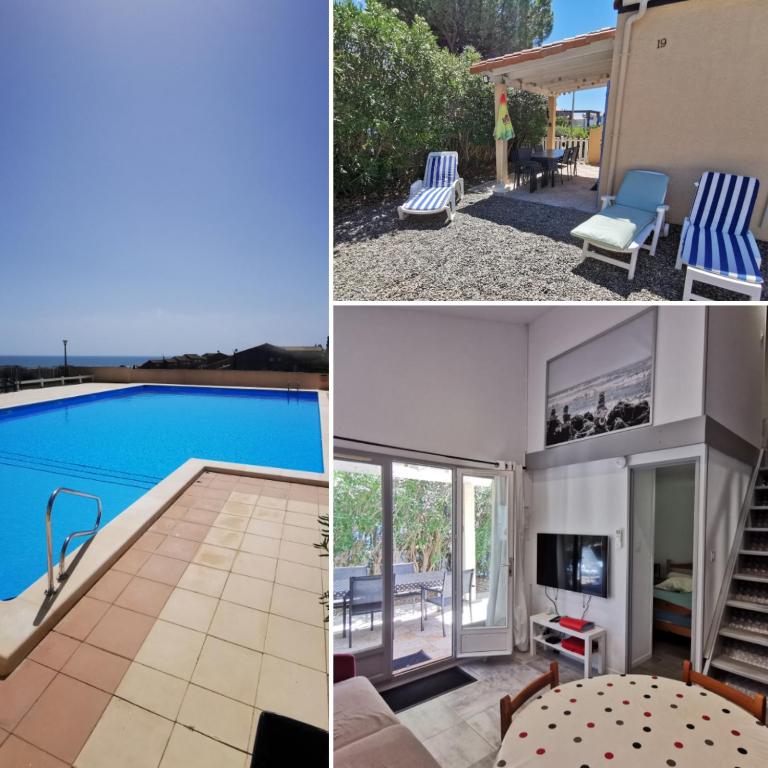 une villa avec piscine et une maison dans l'établissement Maison de vacances climatisée, à Saint Pierre La Mer