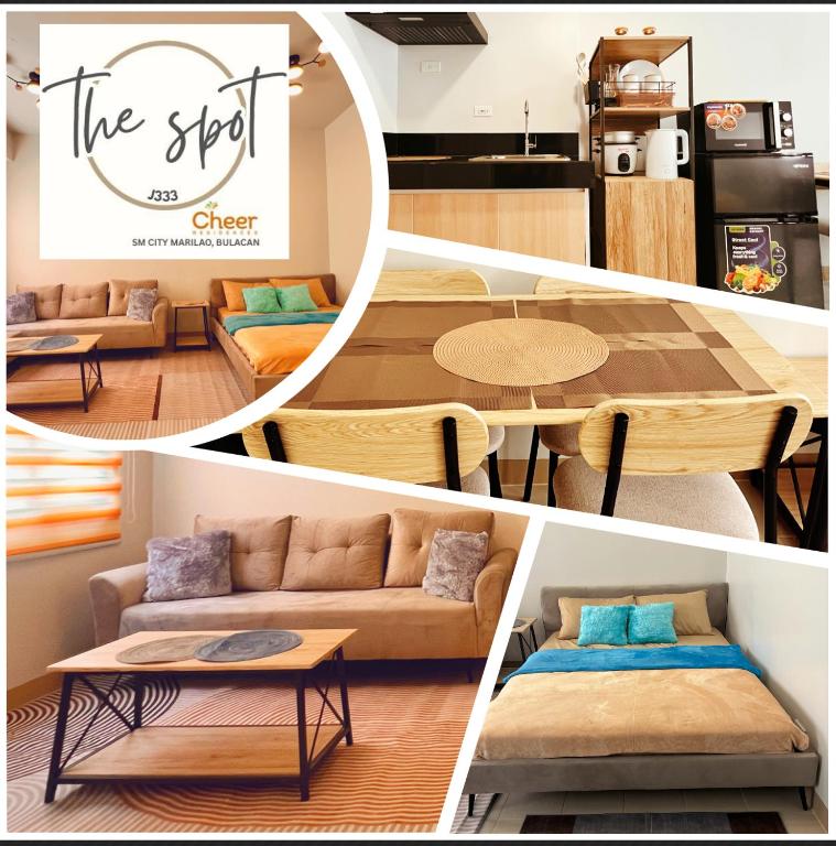 a collage of photos of a kitchen and a living room at The Spot in Marilao