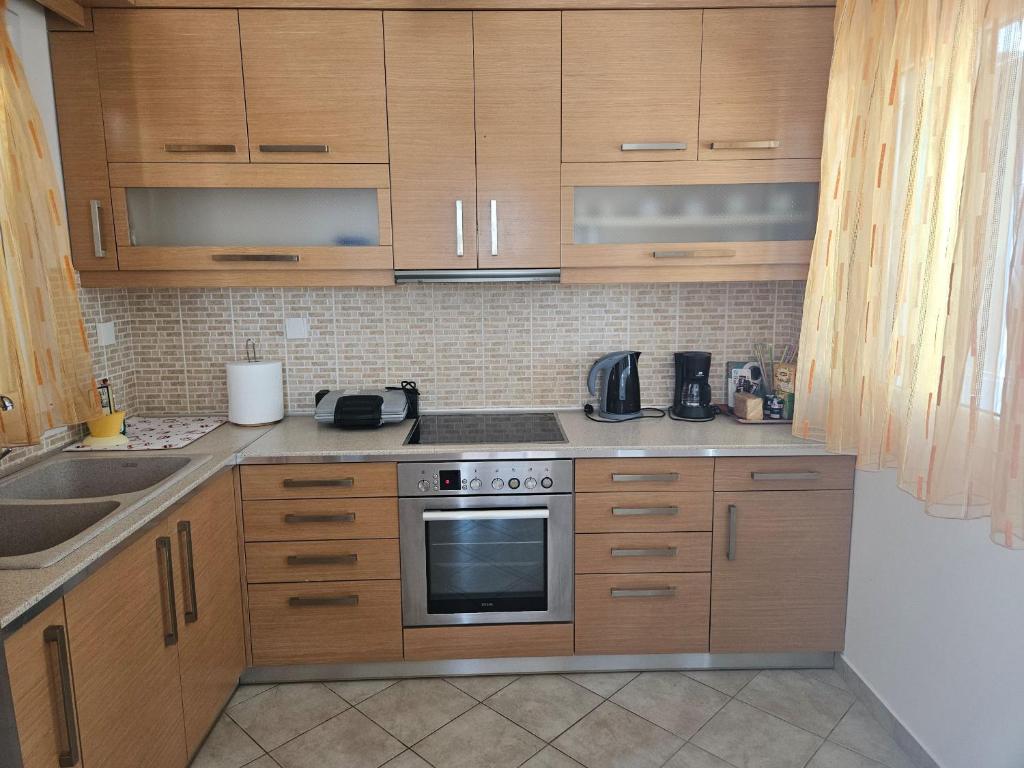Kuchyň nebo kuchyňský kout v ubytování Trypiti Sea View Apartment