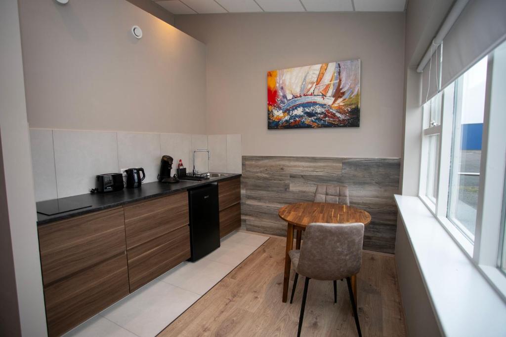 Kuchyň nebo kuchyňský kout v ubytování Skýjaborg Apartments