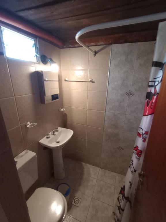 een kleine badkamer met een wastafel en een toilet bij Quebrada del Viento - Cabañas in Los Hornillos