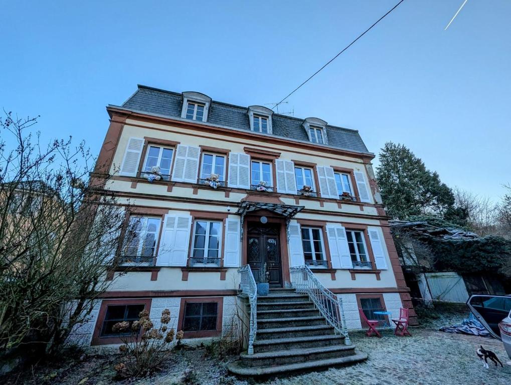 une grande maison avec des escaliers en face de celle-ci dans l'établissement Sara, à Sainte-Marie-aux-Mines
