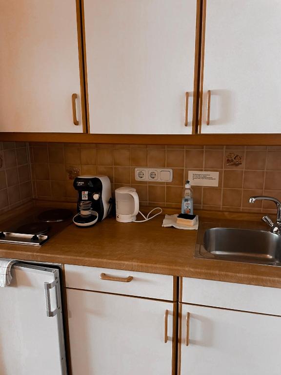 Kuchyň nebo kuchyňský kout v ubytování Gästehaus Forellenhof