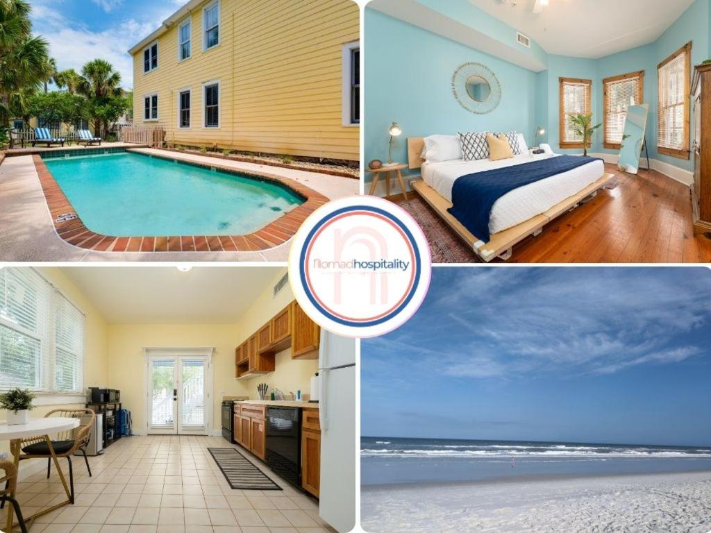 a collage of pictures of a house with a pool at Be A Nomad - Pool - 1bdr Just 1 Block to the Beach in Jacksonville Beach