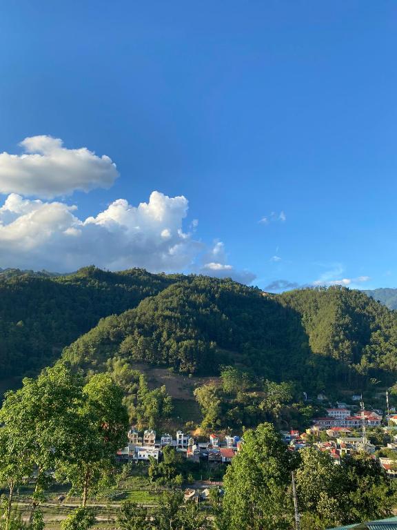 a town on top of a hill with trees at Nhà trên đồi - Windy Hill in Mù Cang Chải