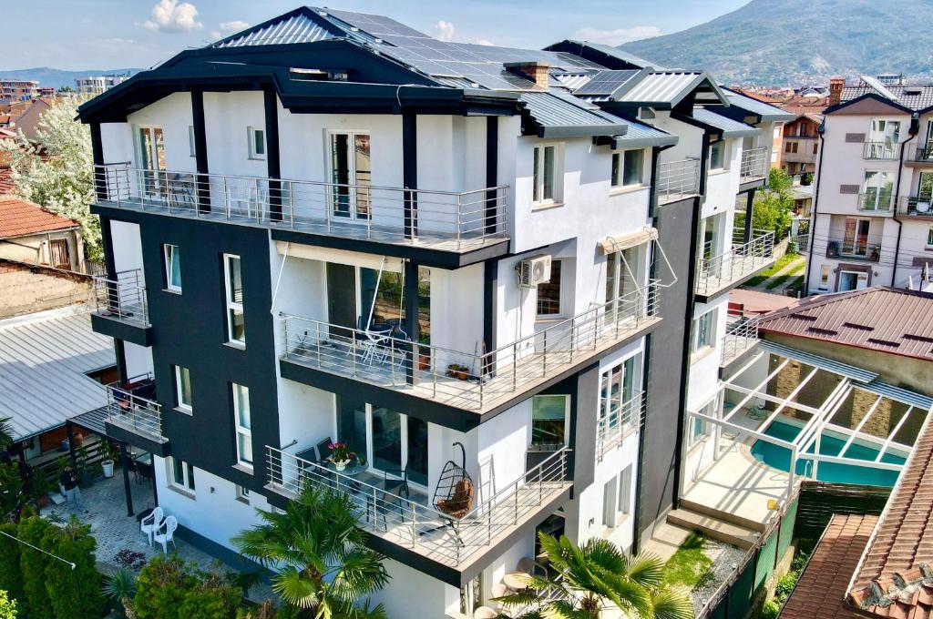 an aerial view of a building with balconies at Villa Milka in Ohrid