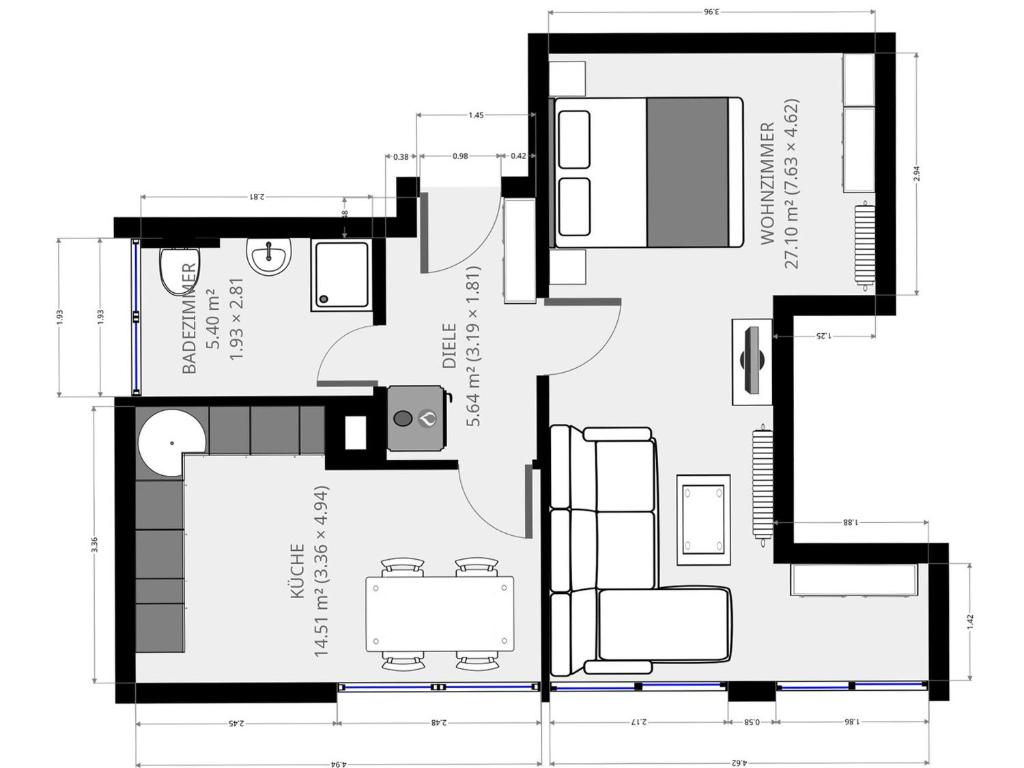 Půdorys ubytování Ferienwohnung Am Fischteich