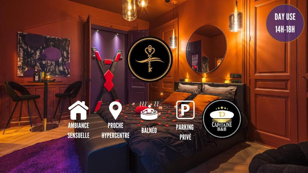 Chứng chỉ, giải thưởng, bảng hiệu hoặc các tài liệu khác trưng bày tại La Clé des Sens Votre Love Room en Journée