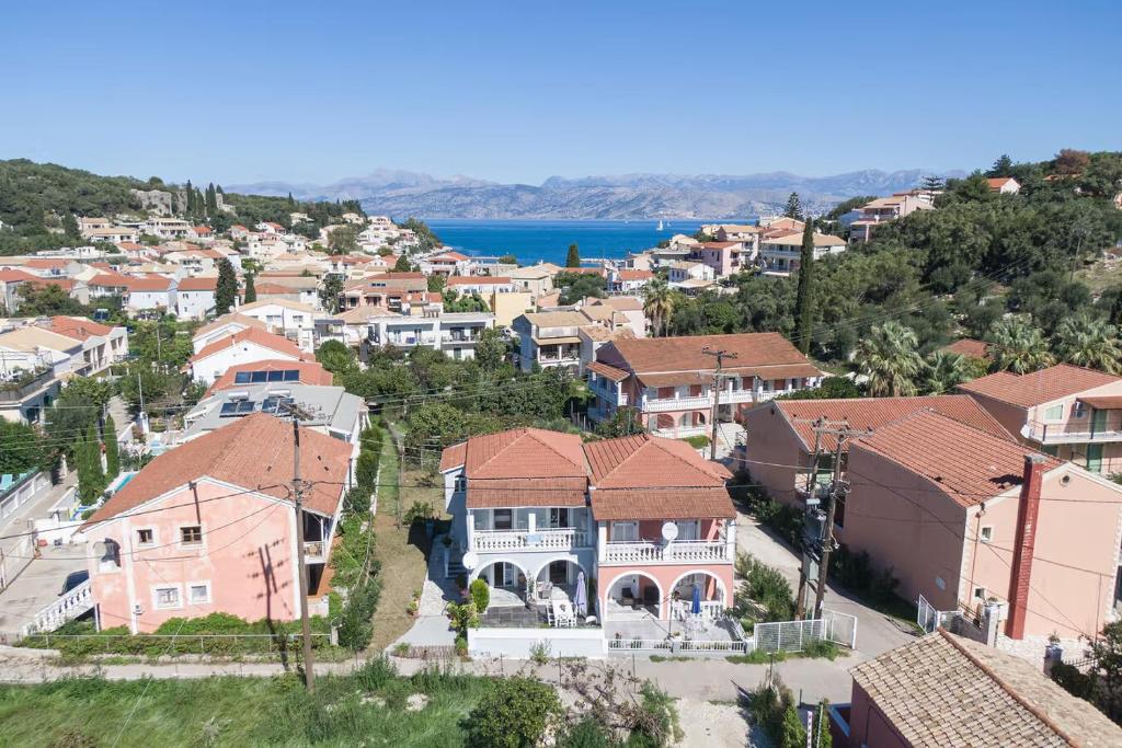 arial view of a residential neighborhood with houses at Donna's luxury home in Kassiopi 300m from the sea in Kassiopi