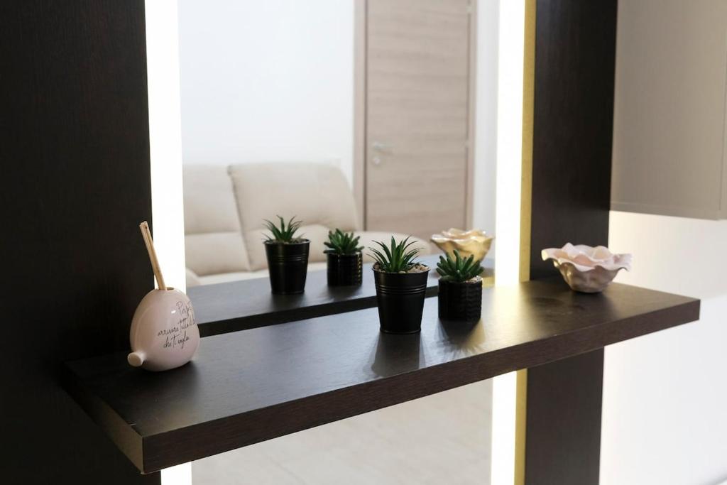 une table avec des plantes en pot posées dessus dans l'établissement Magia home, à Caserte