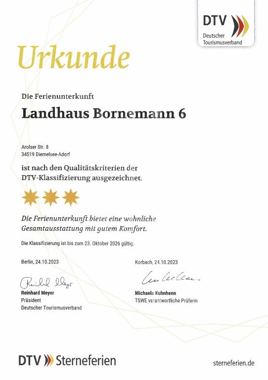 Certifikát, hodnocení, plakát nebo jiný dokument vystavený v ubytování Landhaus Bornemann