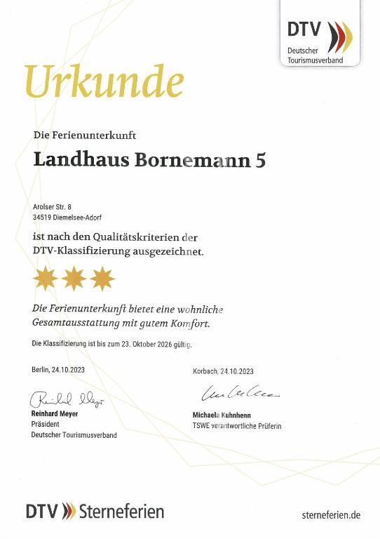 Certifikát, hodnocení, plakát nebo jiný dokument vystavený v ubytování Landhaus Bornemann