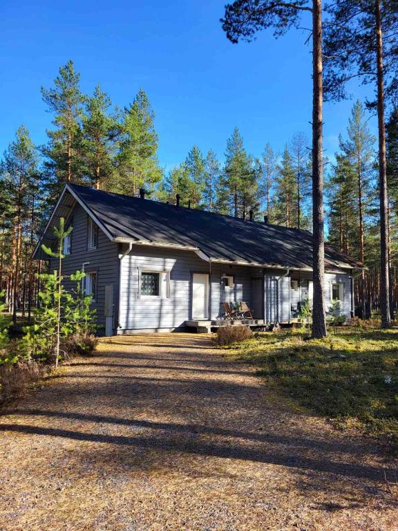 a house in the woods with a gravel driveway at Vaskooli Apartments in Loimaa