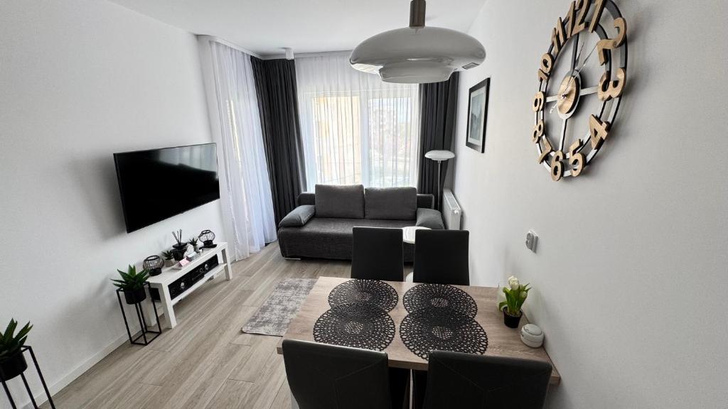 Televízia a/alebo spoločenská miestnosť v ubytovaní Apartament GreyAppart
