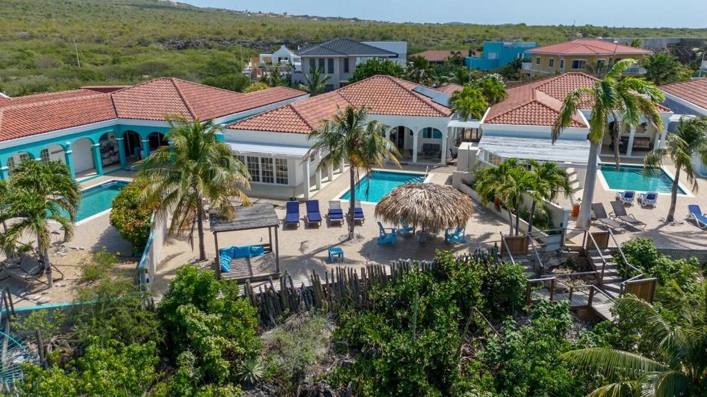 une vue aérienne d'une villa avec piscine dans l'établissement Crown Ridge 12 Oceanfront, Pool, Near Dive Sites, à Kralendijk
