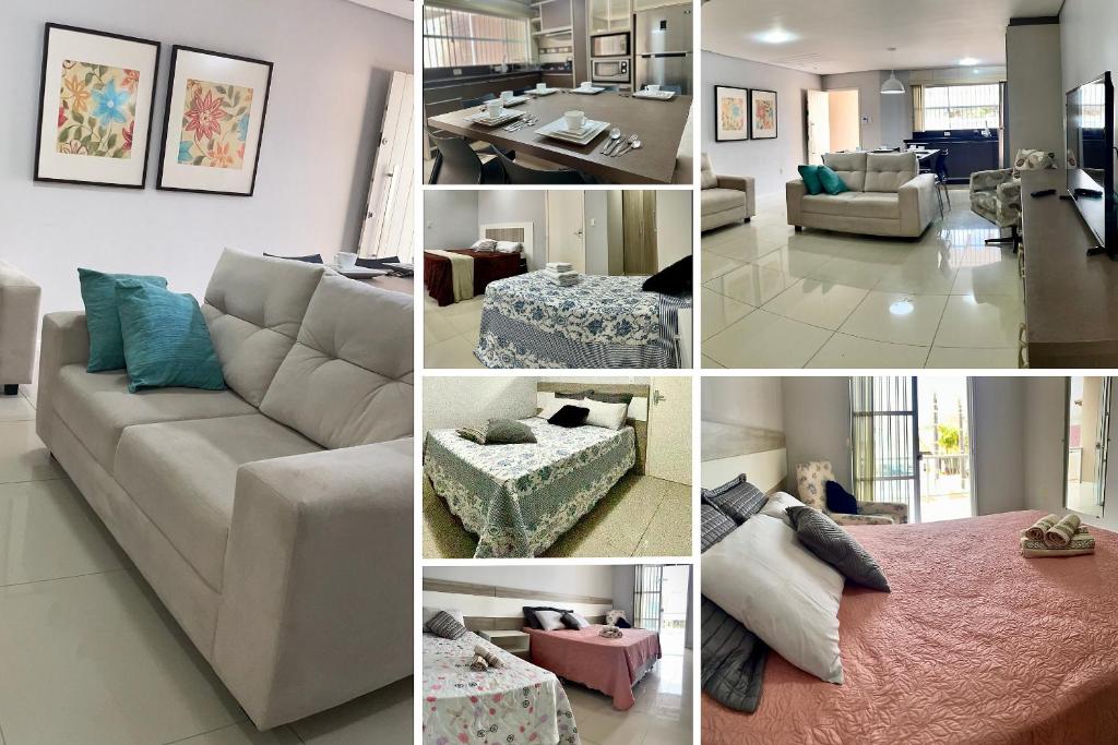 a collage of different pictures of a living room at Casa 2 Suítes+1 - VISTA MAR e 15km do Beto Carrero - 50 metros da PRAIA - Area de LAZER com Churrasqueira - Wi-Fi e Cozinha Completa in Piçarras