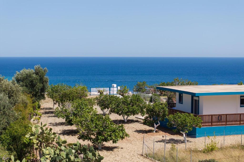 a house on the beach with the ocean in the background at Laftiras Sea View Home in Archangelos