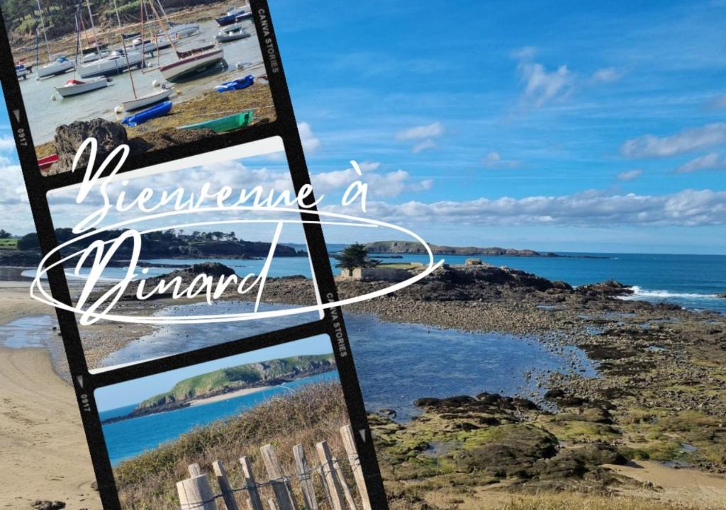 a sign on the beach with a view of the ocean at HAVRE MARIN DU CENTRE VILLE lumineux, spacieux à 5 min de la plage in Dinard