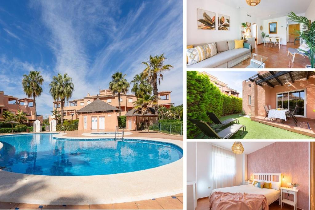 a collage of pictures of homes and a swimming pool at Jardín privado # NETFLIX # Playa a 8min # WIFI # Familia # Apartamento in Vera
