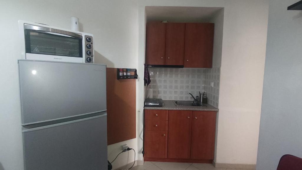 Kuchyň nebo kuchyňský kout v ubytování Ampolias rooms Messolonghi