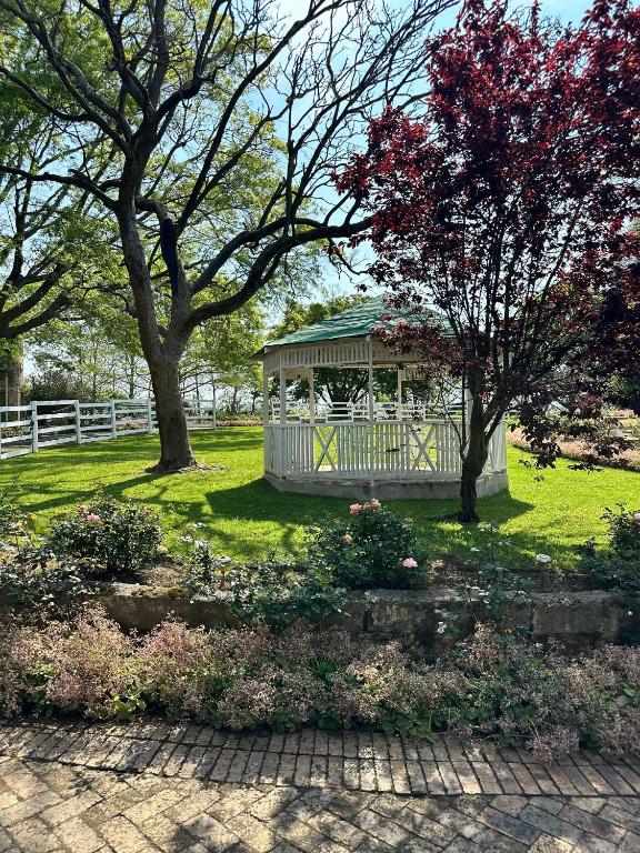 un gazebo in un parco con alberi e erba di Rose Cottage, Elgin Grabouw a Grabouw