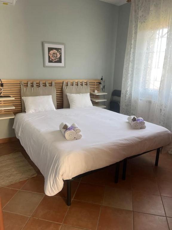a large bed with two towels on top of it at Camera Friuli in Nettuno