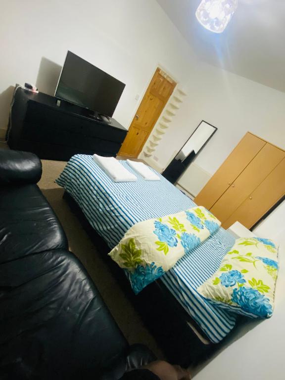 ロンドンにあるGreenwich Homestayのソファとベッドのあるリビングルーム