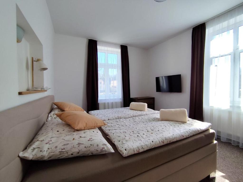 Ένα ή περισσότερα κρεβάτια σε δωμάτιο στο Apartmán u lázní