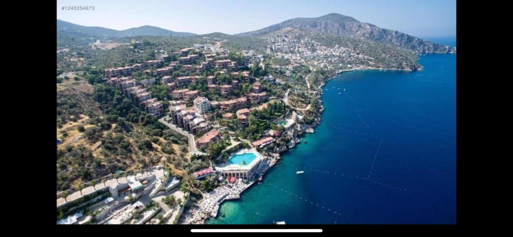 an aerial view of a town on a lake at Villa Olive Garden, Kalkan ClubPatara in Kalkan