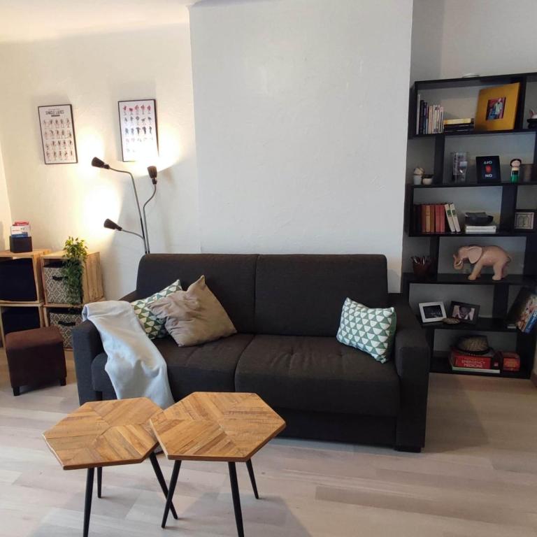 un salon avec un canapé et une table basse dans l'établissement Appartement Malva - Welkeys, à Annecy