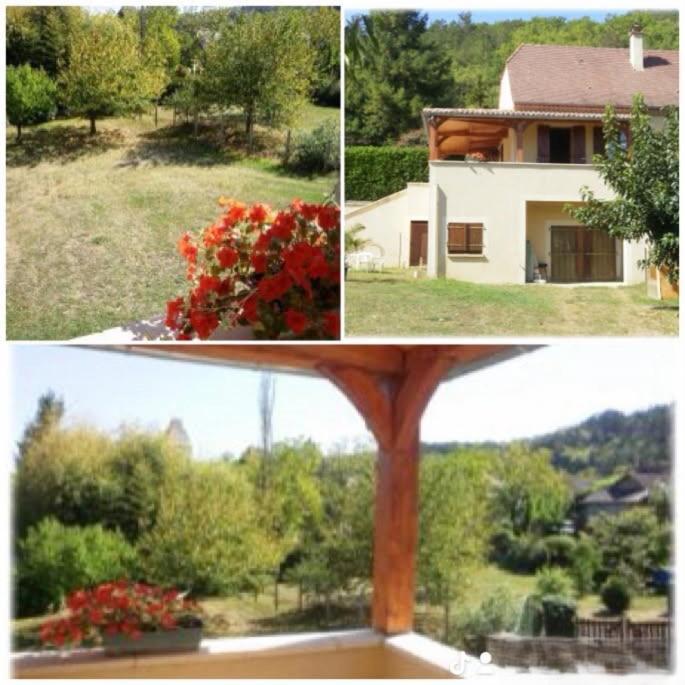 un collage de quatre photos d'une maison et d'un jardin dans l'établissement Candéjac, à Daglan