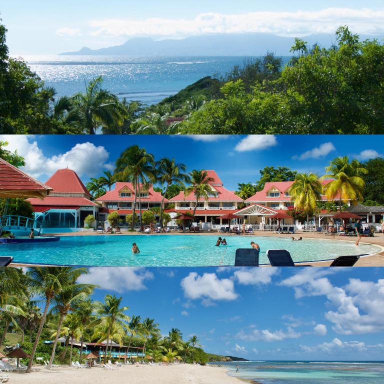 a collage of two pictures of a resort at Studio OLIA - plages, piscines et vue mer! in Sainte-Anne