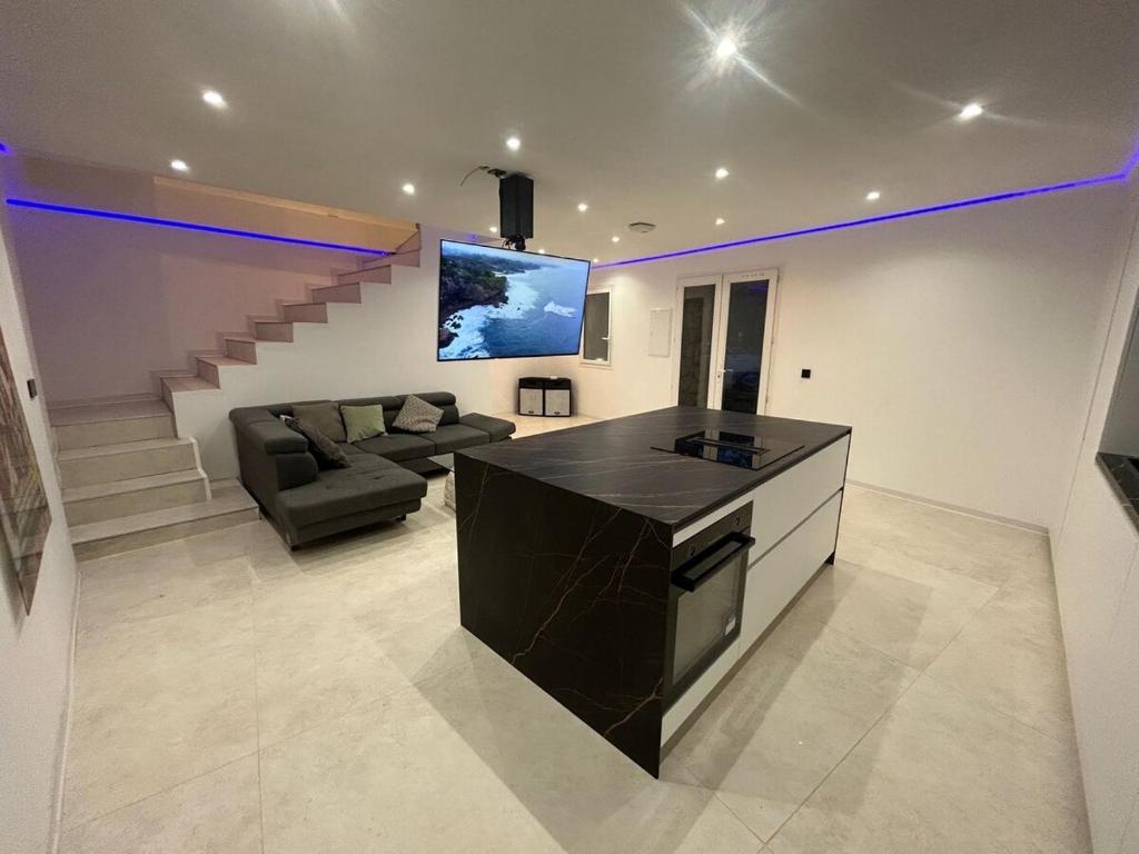 Il comprend un salon avec une cuisine et un canapé. dans l'établissement Provençal and modern house, à Grasse