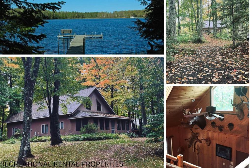 Un collage de fotografías de una casa y un lago. en Taylor Lake Point Condo, en Namekagon