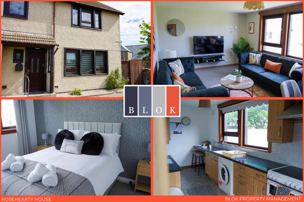 a collage of pictures of a living room and a bedroom at Rosehearty house - 3 bedroom in Rosehearty