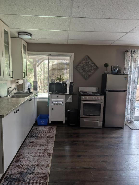 a kitchen with a sink and a stove top oven at Suite in the Bush-Private Apartment in Bancroft