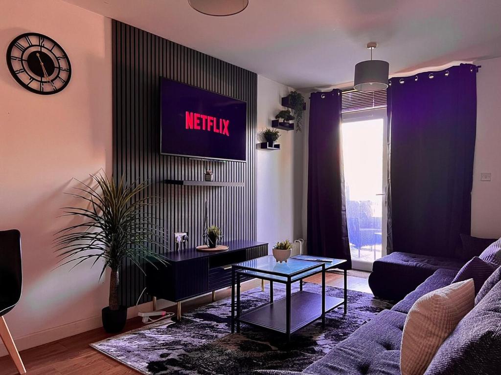 a living room with a couch and a table at Modern, Central, Haven, 1BR with Balcony in Sheffield