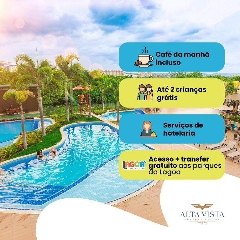 un collage de fotos de una piscina en un complejo en Alta Vista Thermas - OFICIAL, en Caldas Novas