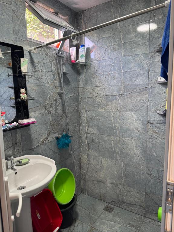 un bagno con lavandino e doccia di Green Field Cottage,Chakvi a Batumi