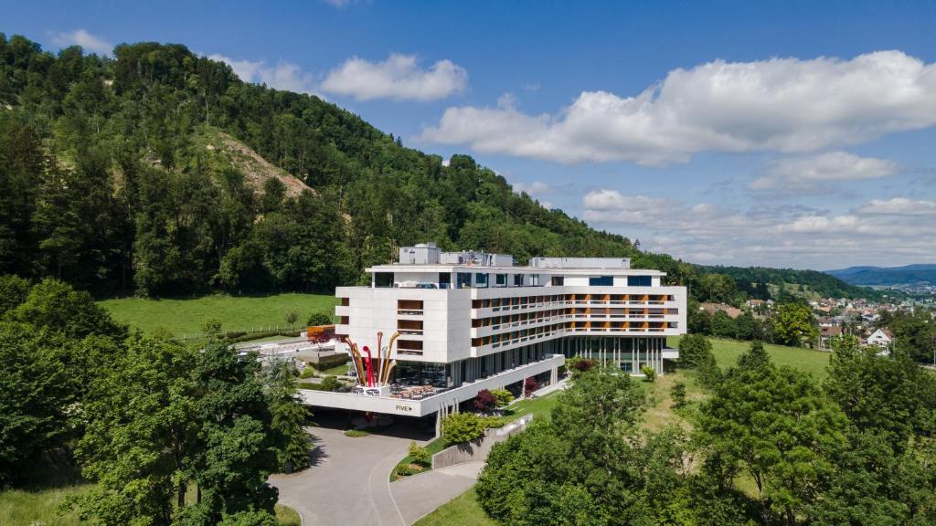 an aerial view of a hotel in the mountains at FIVE Zurich - Luxury City Resort in Zürich