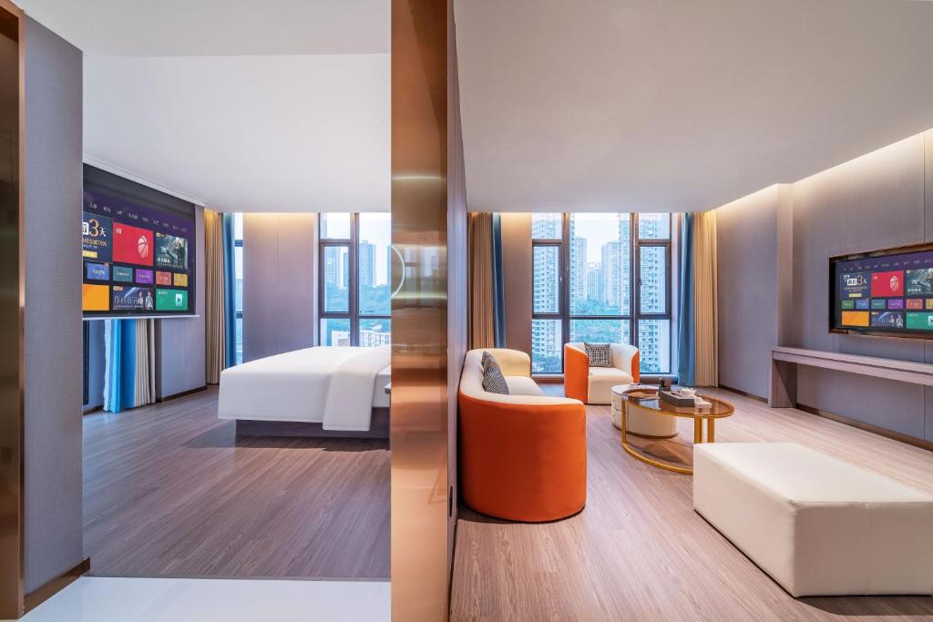 Postel nebo postele na pokoji v ubytování ChongQing Could Hotel 重庆云禧酒店