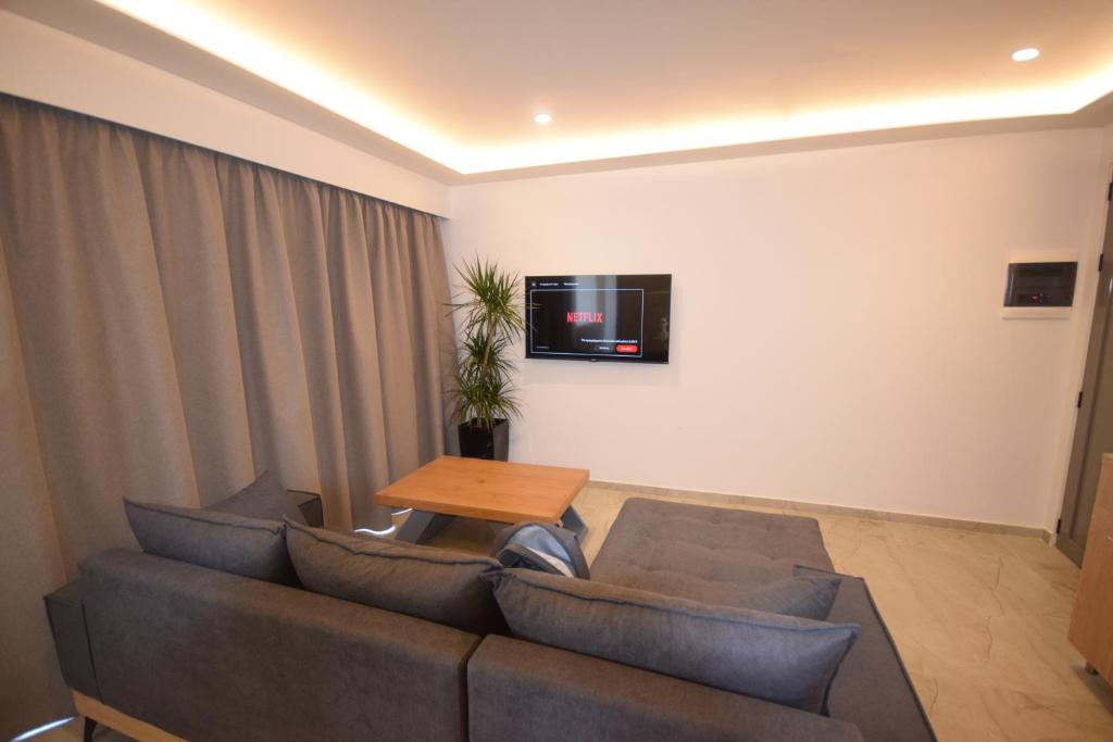 TV a/nebo společenská místnost v ubytování LINDOS GARDENS RESORT COMPLEX