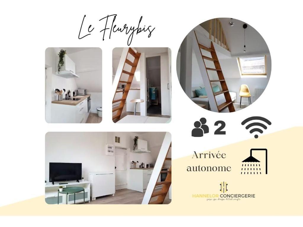 un collage de photos d'une pièce avec un escalier dans l'établissement FleuryBis - Appartement calme proche de Rouen, à Déville-lès-Rouen