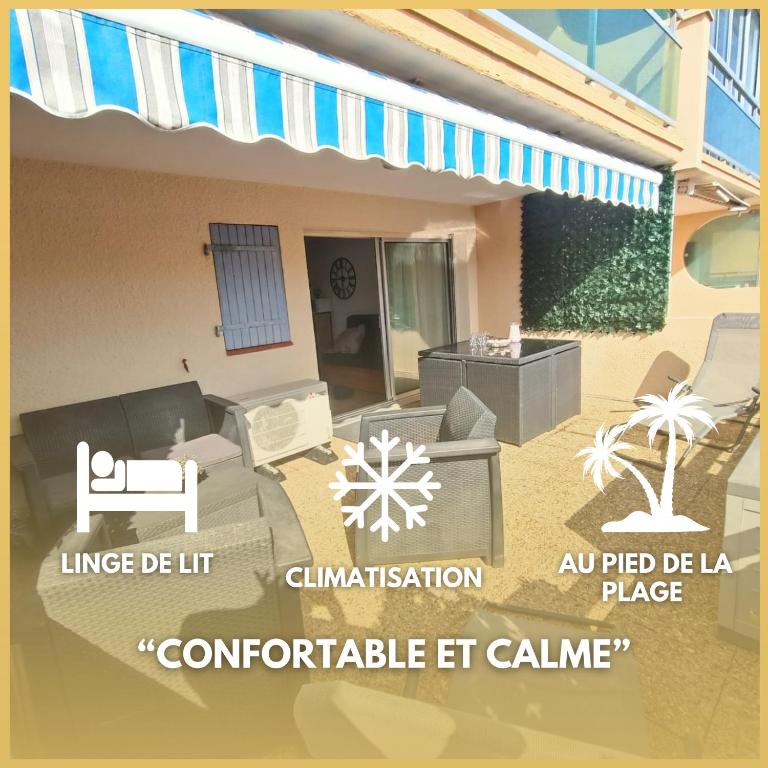 un rendu d'un salon d'une maison dans l'établissement Climatisation, Grande Terrasse, Parking privé, au Barcarès