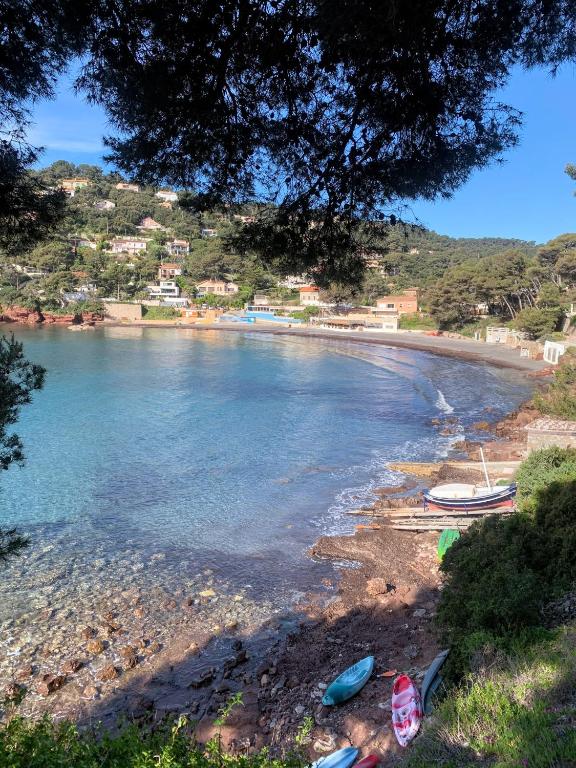 - une vue sur une plage avec des bateaux sur la côte dans l'établissement Studio cosy à 200m de la plage de Fabregas, à La Seyne-sur-Mer