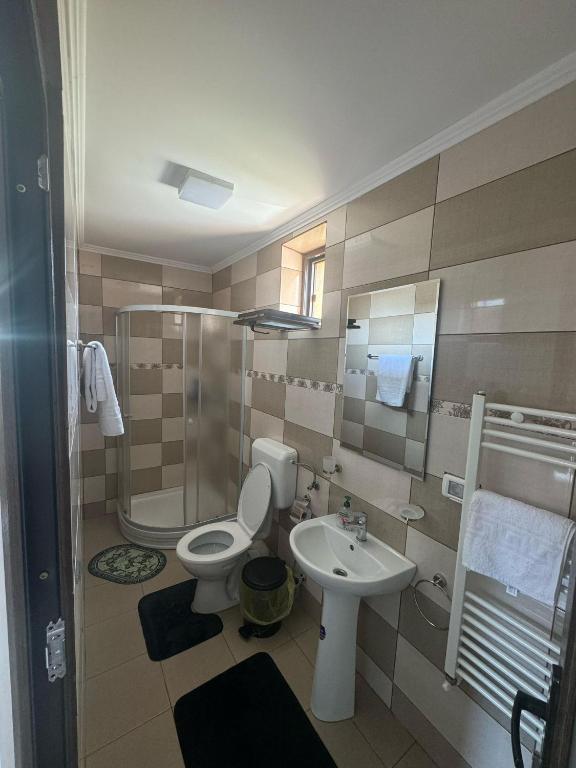 a bathroom with a toilet and a sink at xxx in Cernica