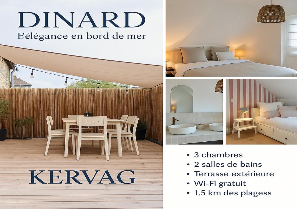 un collage de photos d'une chambre et d'une pièce dans l'établissement KERVAG Cote émeraude Magnifique Maison à 5 min des plages 3 chb, à Dinard