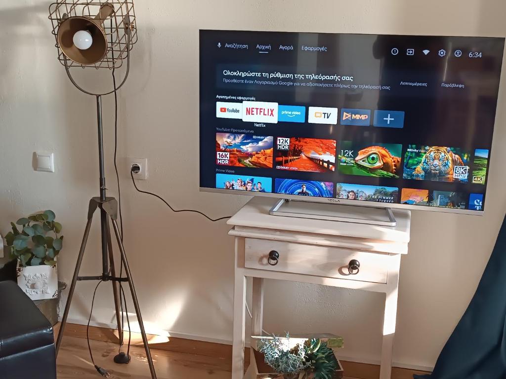TV a/nebo společenská místnost v ubytování MESONISI με υπέροχη θέα στον Παγασητικό!!