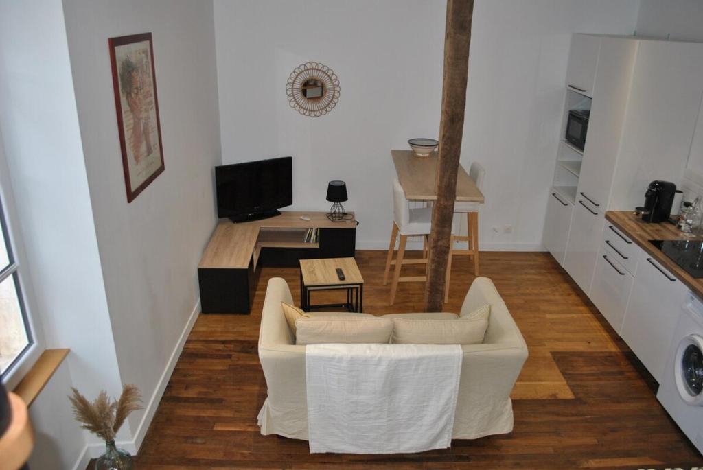 Televisyen dan/atau pusat hiburan di Charmant T2 Duplex avec Terrasse au bord du Clain