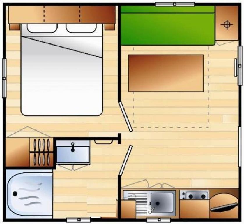 - un plan d'étage d'une maison avec une chambre dans l'établissement CAMPING VILLAGE PUYROND Bressuire, à La Celle-sous-Gouzon